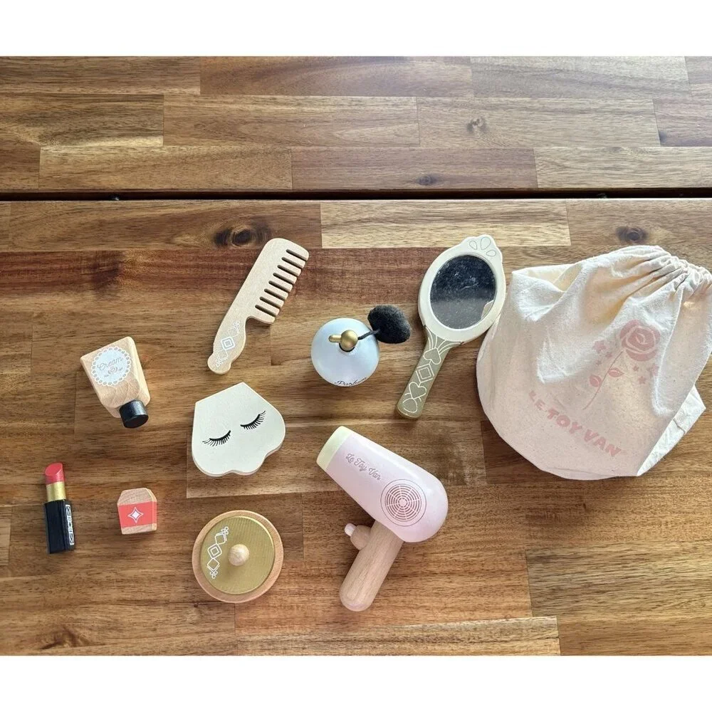 Le Toy‎ Van Wooden Cosmetic Set With Bag Toy PREOWNED MISSING PIECES